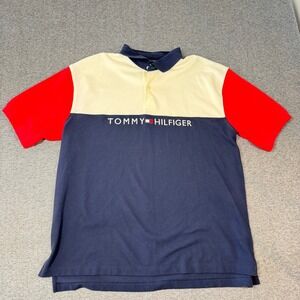 Y2K Vintage Tommy Hilfiger Mens XXL Colorblock Polo Shirt Spellout